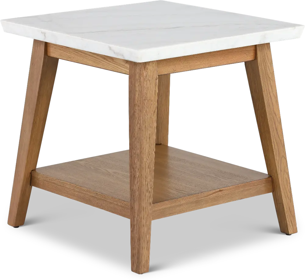 Vida White Marble and Natural End Table-1