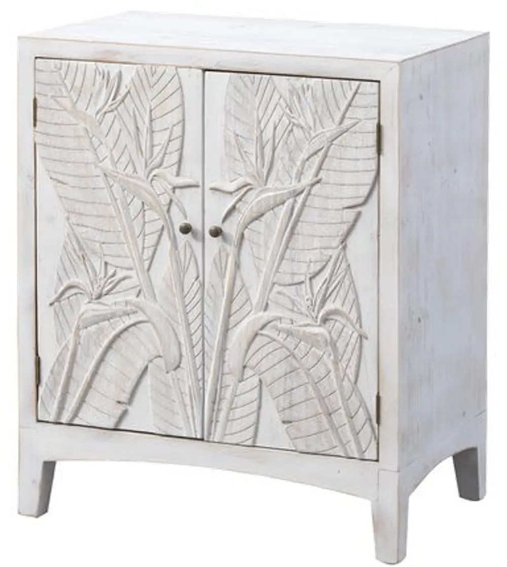 48147 Morgana White Accent Cabinet with Raised Leaf Pattern-1