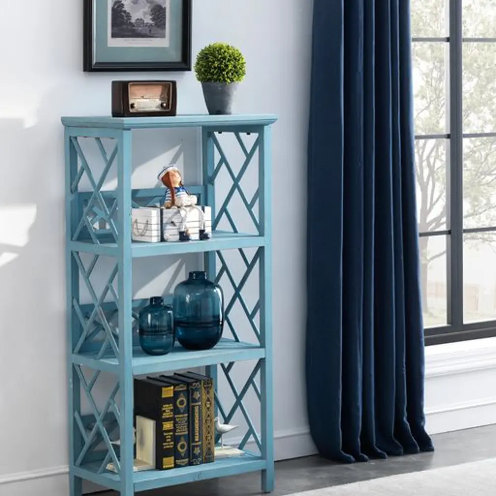 51526 Monica Distressed Blue 3-Shelf Bookcase-1