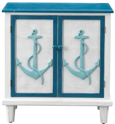 Lagoon Coastal Two Door Accent Cabinet with Anchor Motif