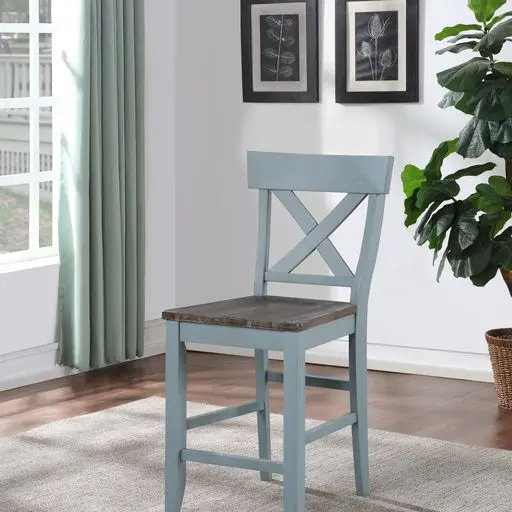 Bar Harbor Blue Cross-Back Counter Height Dining Chairs, Set of 2