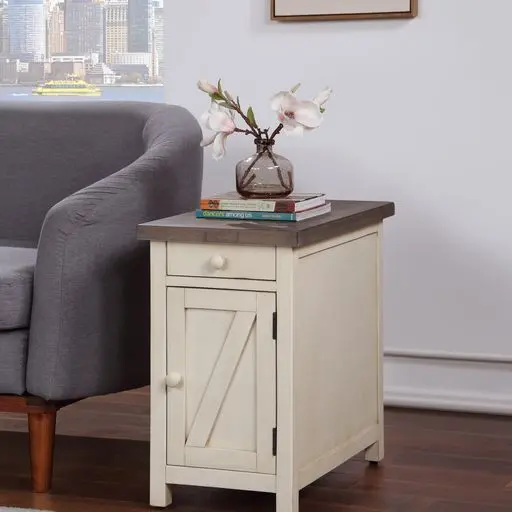 Landings Farmhouse Chair Side End Table with Cabinet Door and 1...