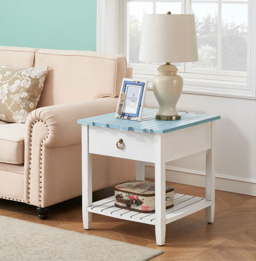 66101 Boardwalk Blue and White Plank Style End Table-1