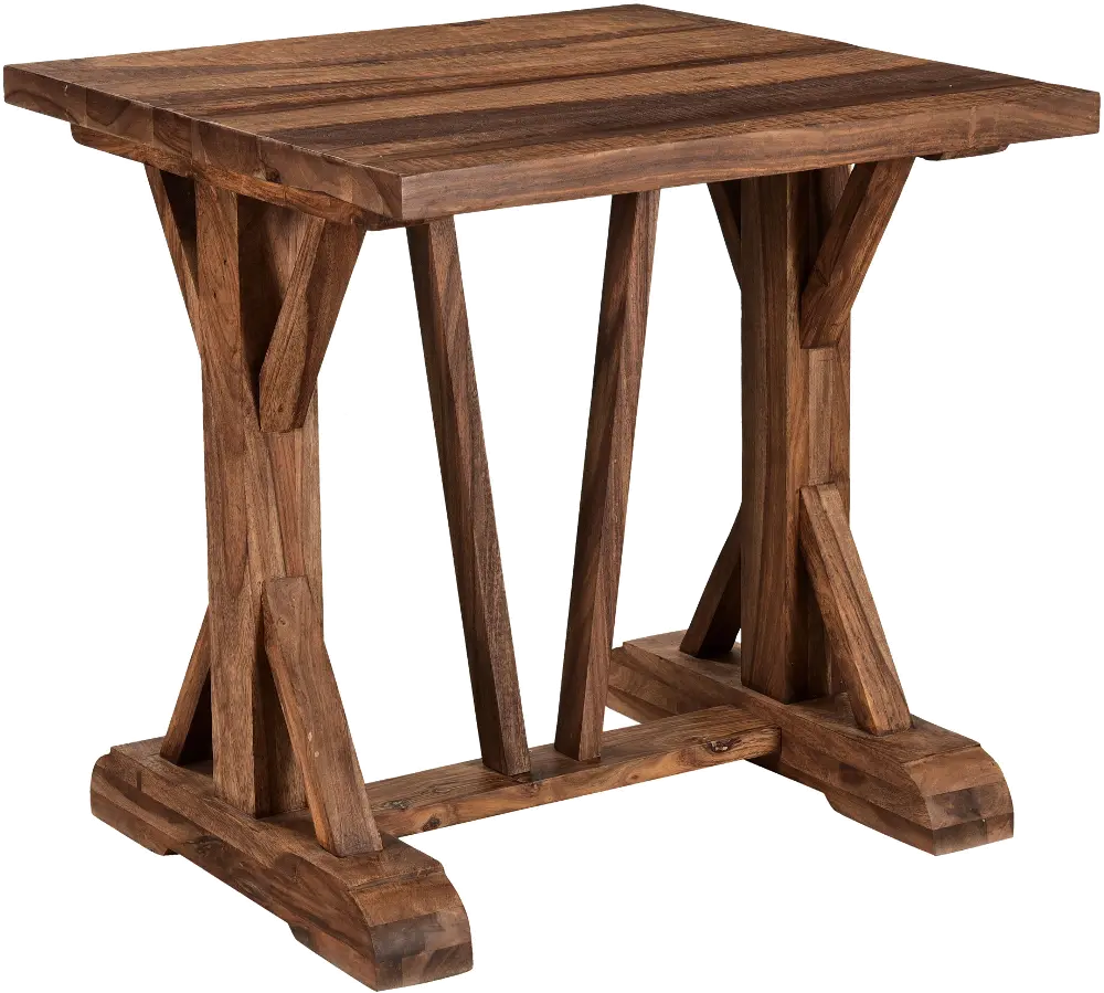 73340 Brownstone Rustic Brown Accent Table with Trestle Base-1