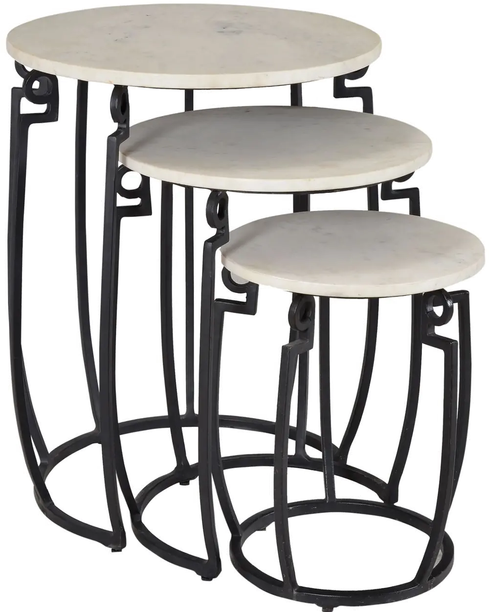 93411 Evander Round White Marble Nesting Tables, Set of 3-1