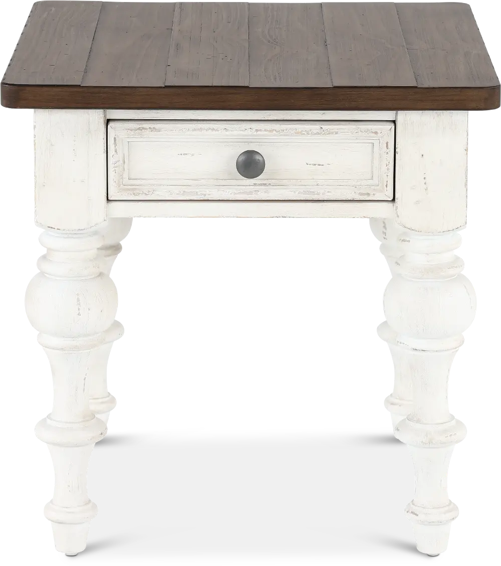 237-OT1020 River Place White and Brown End Table-1
