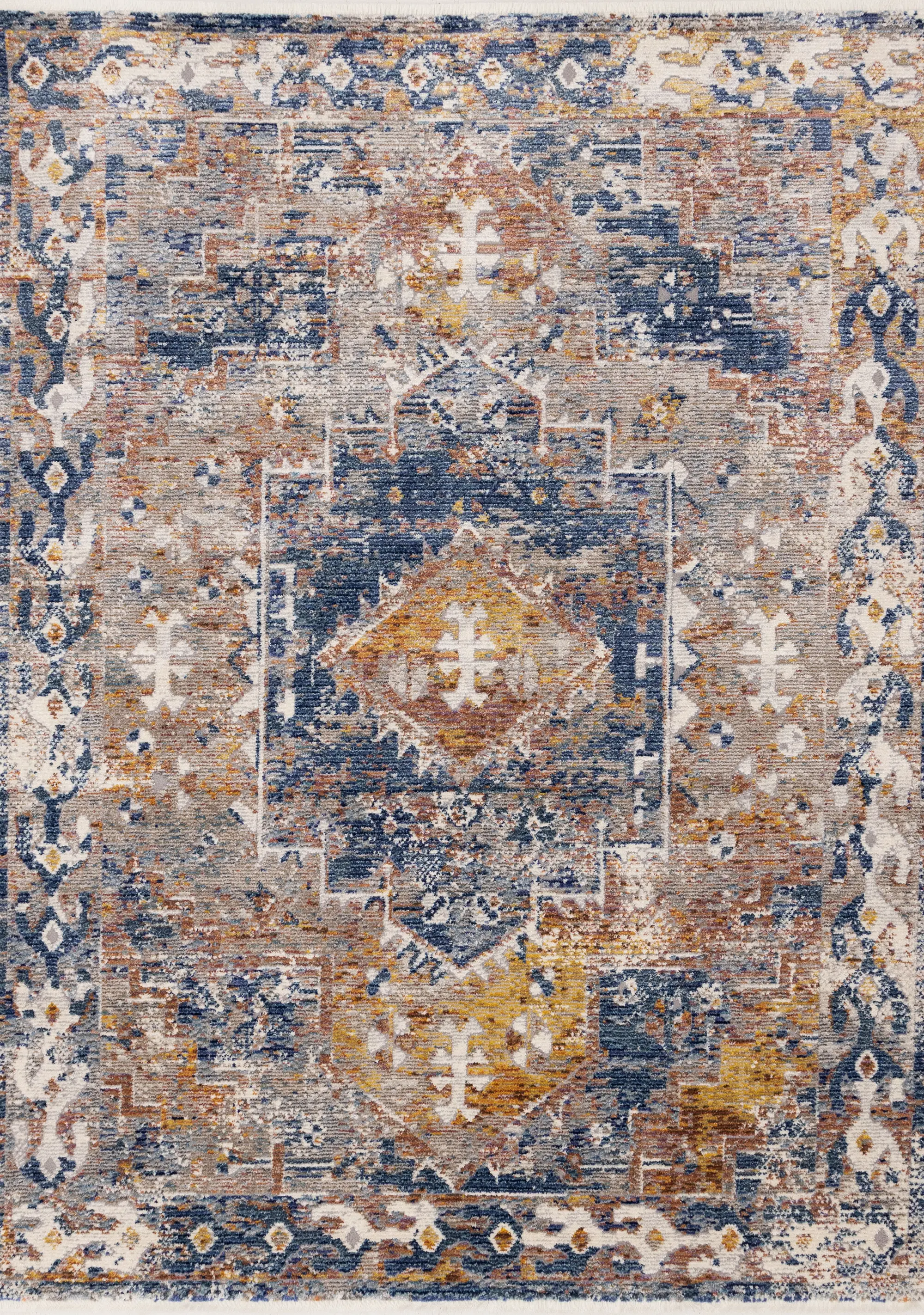 Evora Gray & Blue 8 x 10 Distressed Area Rug