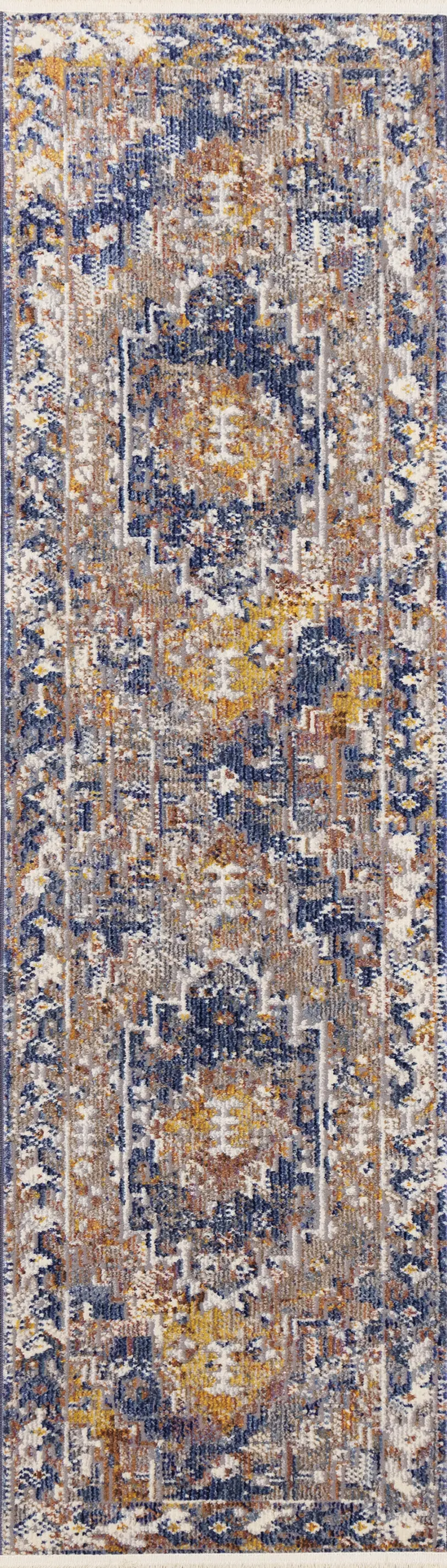 Evora Gray & Blue Distressed 8 Foot Runner Rug