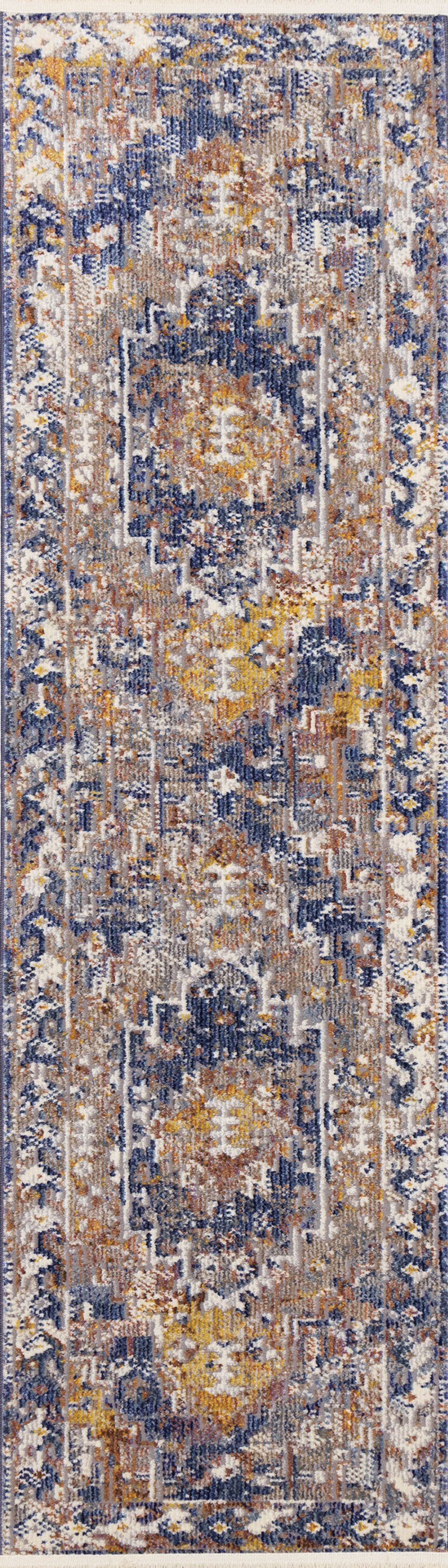 Evora Gray & Blue Distressed 8 Foot Runner Rug