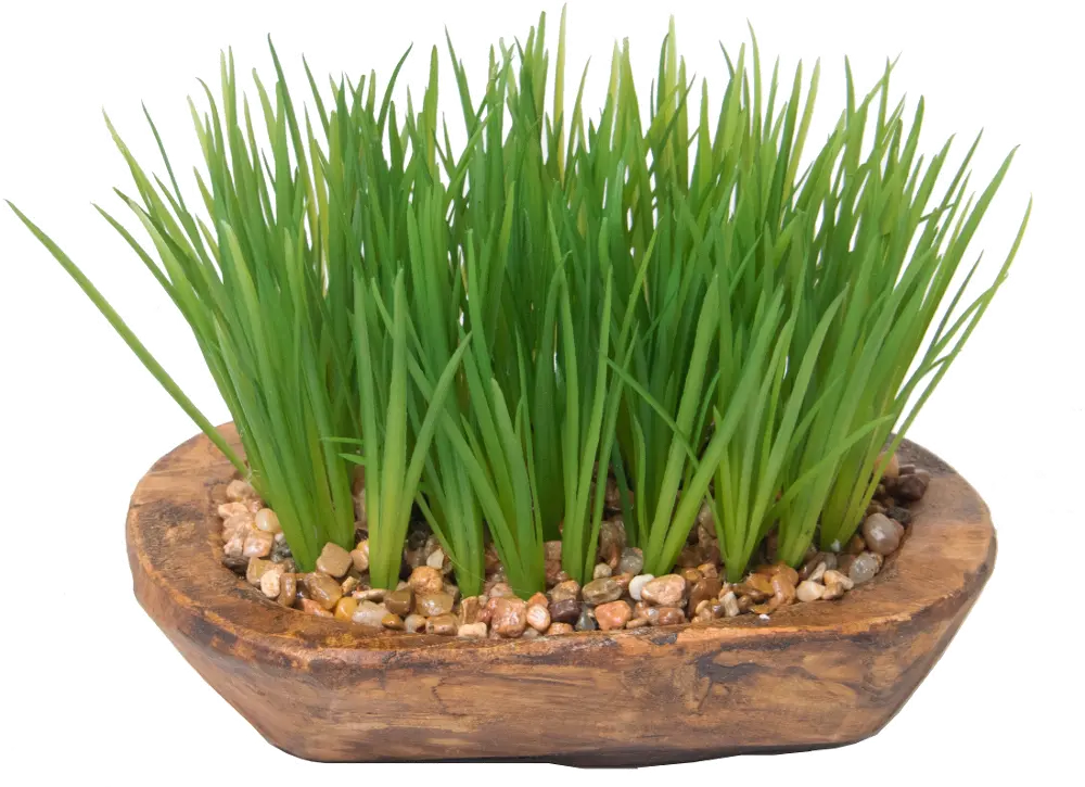 Faux Wheat Grass Plant in Wood Bowl-1