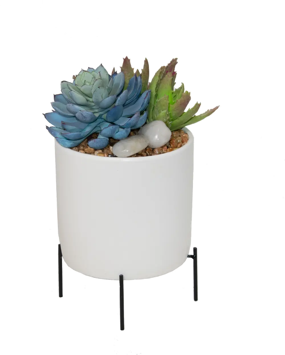 Faux Blue Succulent Plants in Pot with Stand-1
