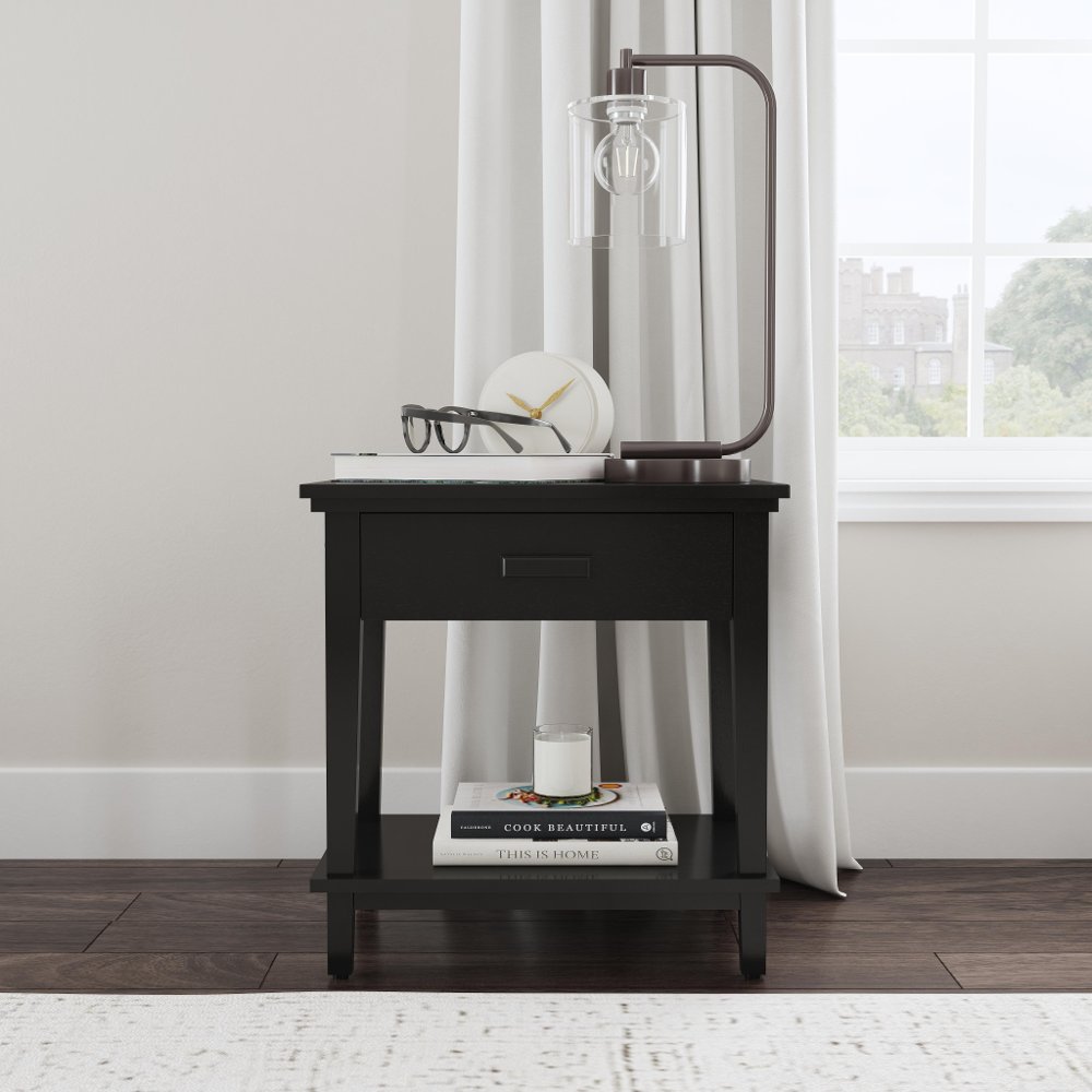 Oak Park Black Nightstand with Open Storage