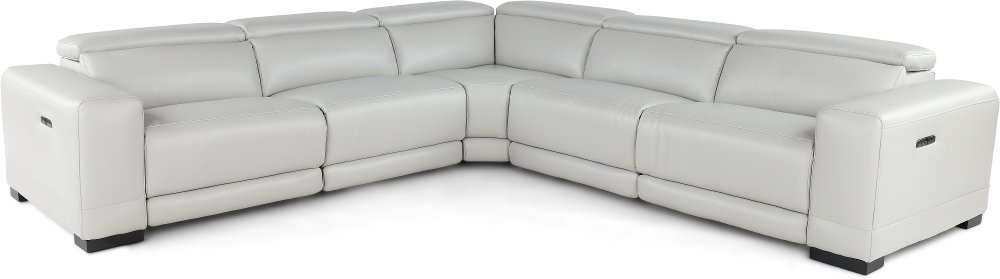 Sofia Fog White 5-Piece Power Reclining Sectional