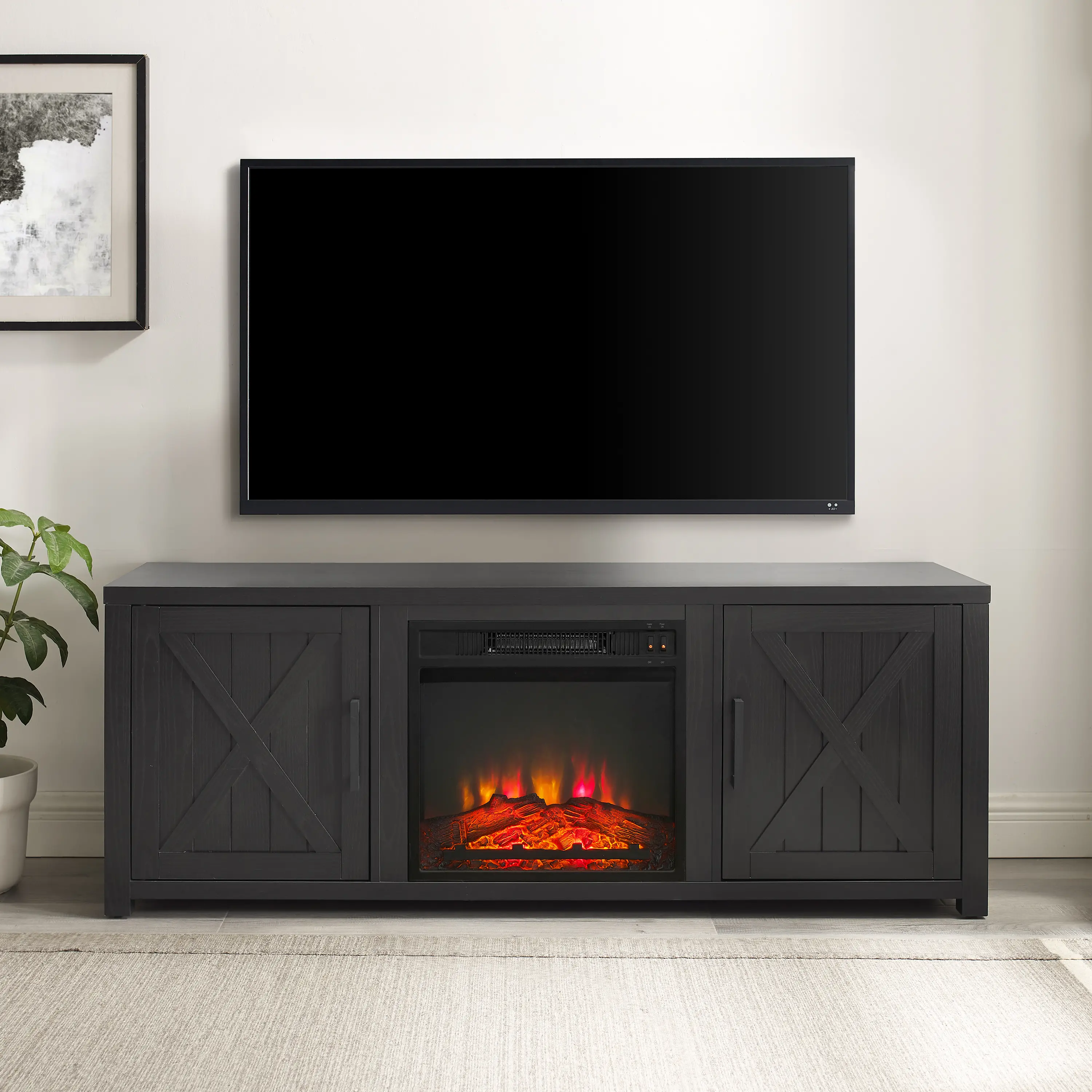 Gordon 58 Black TV Stand with Fireplace
