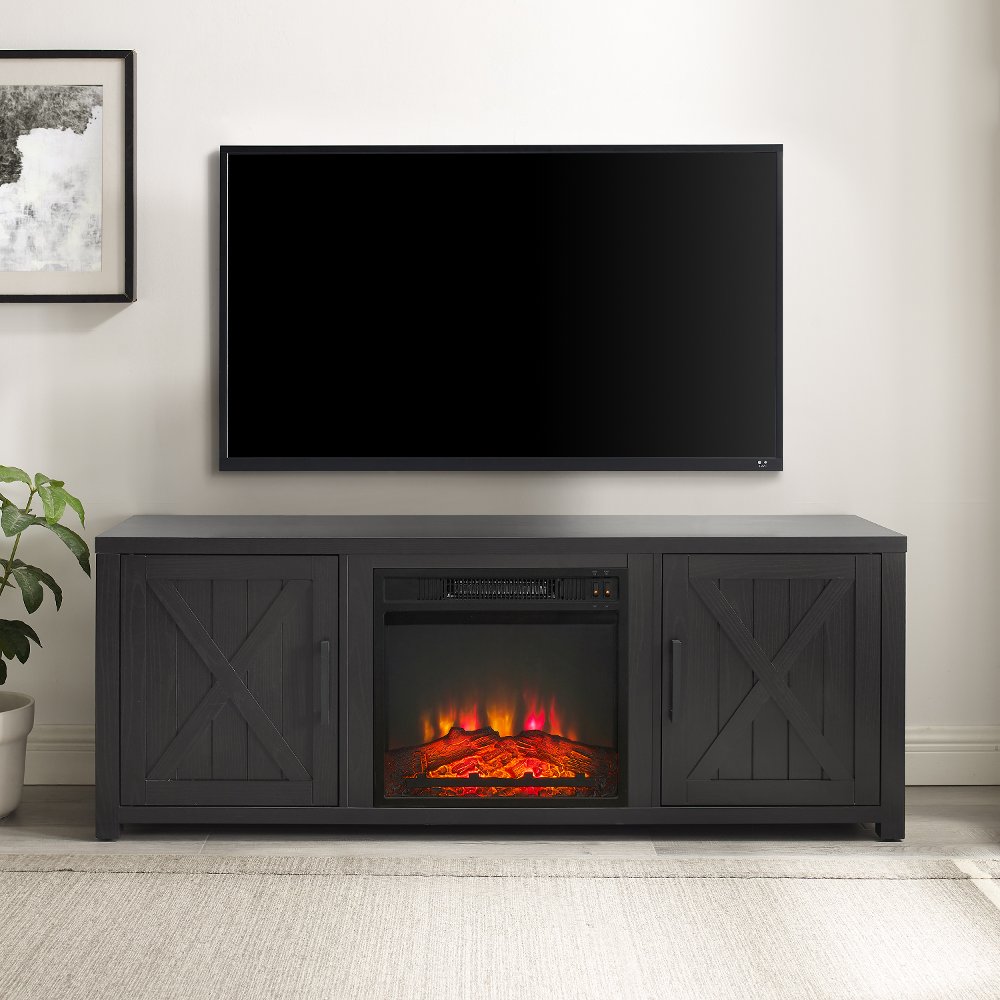 Gordon 58 Black TV Stand with Fireplace