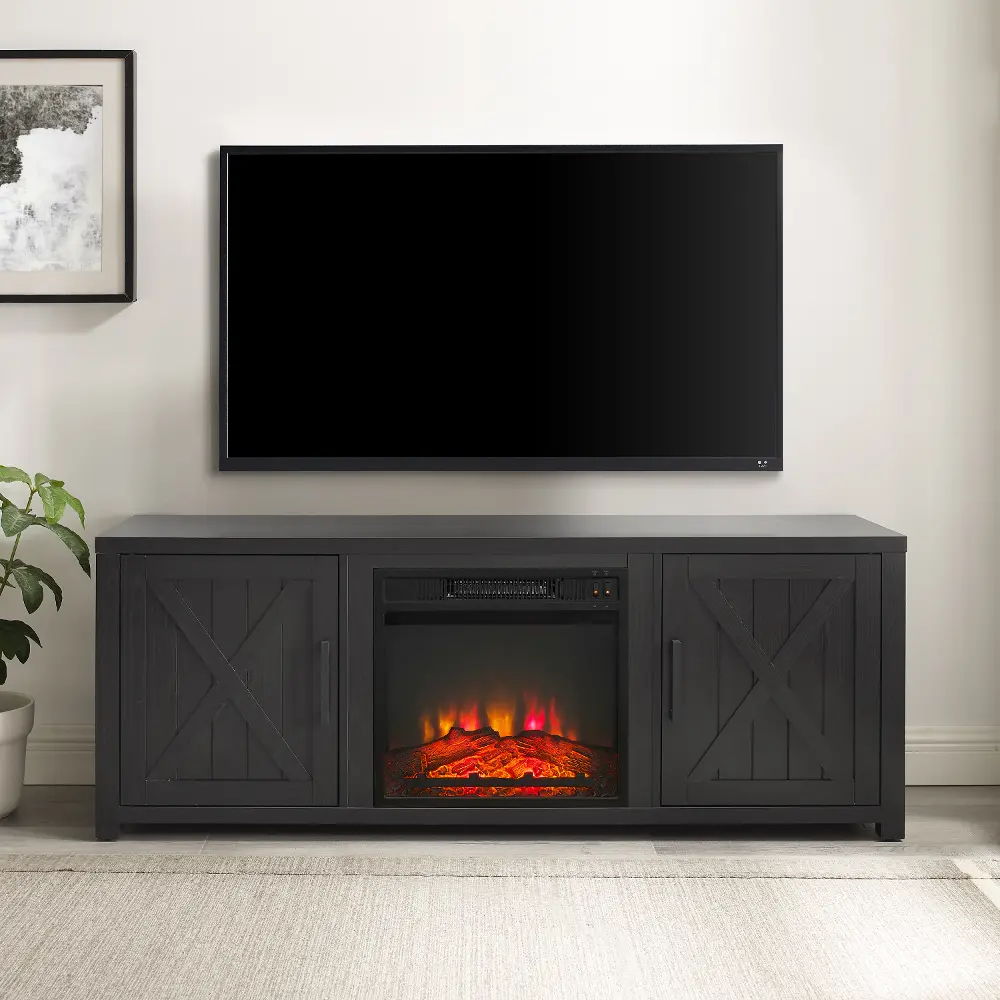 KF100758BK Gordon 58  Black TV Stand with Fireplace-1