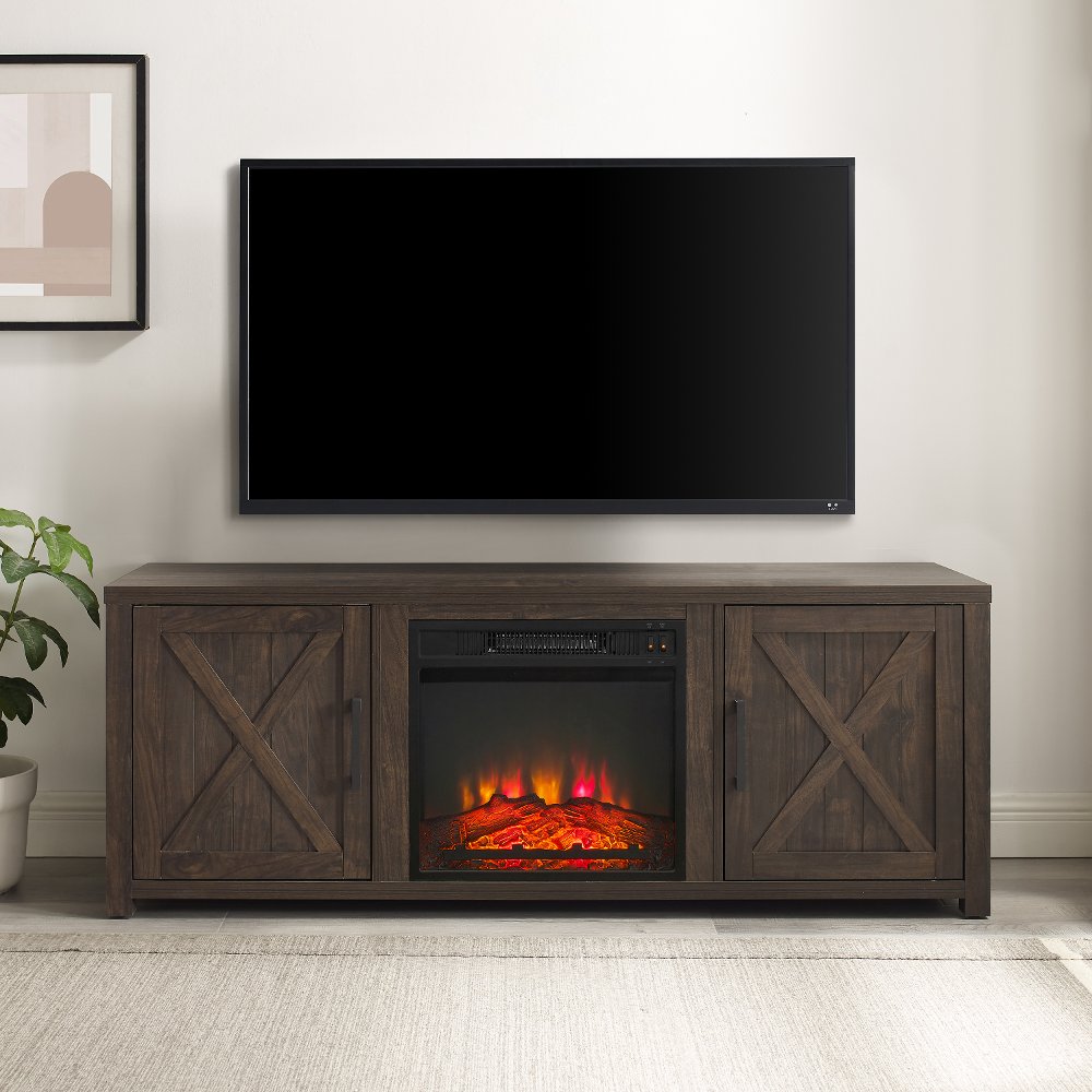 Gordon 58 Walnut Brown TV Stand with Fireplace