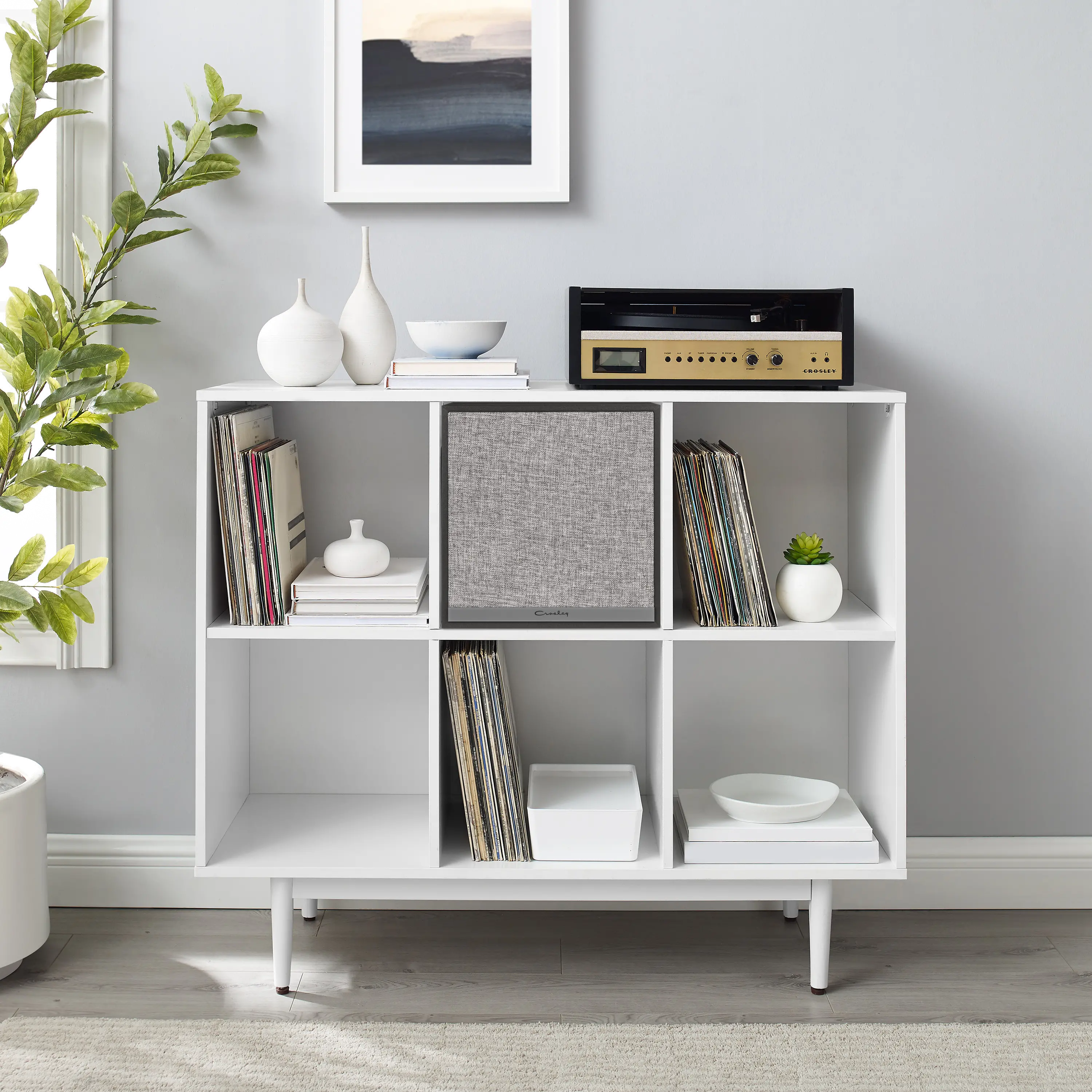 KF13120WH-BK Liam White 6 Cube Record Storage Bookcase with Spe sku KF13120WH-BK