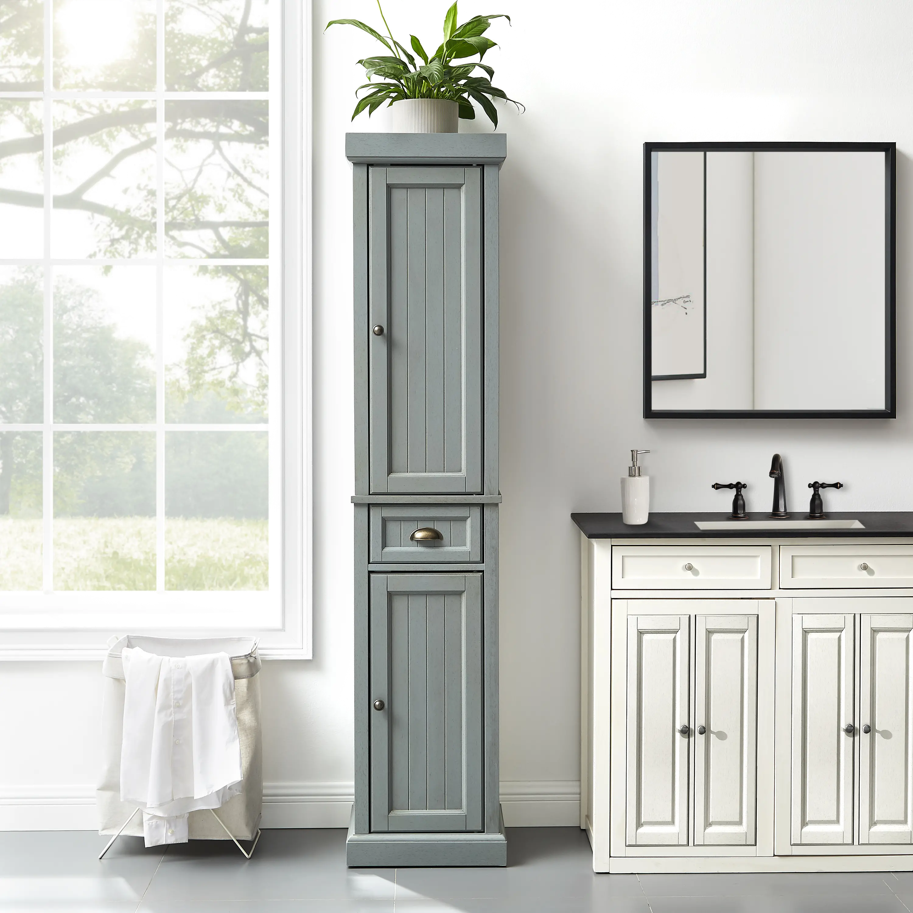 CF7019-GY Seaside Distressed Gray Tall Linen Cabinet sku CF7019-GY