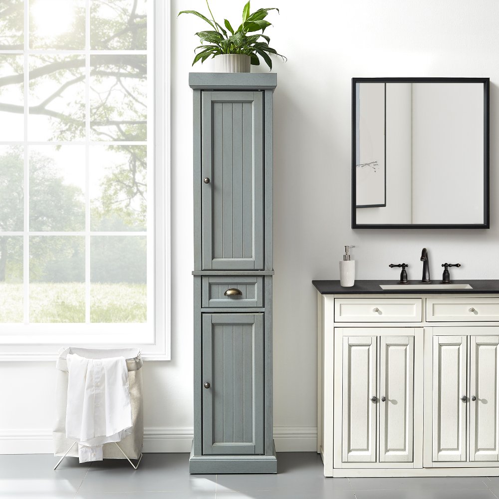 Seaside Distressed Gray Tall Linen Cabinet