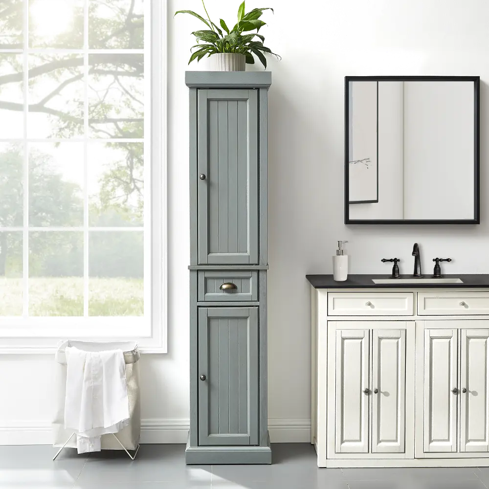 CF7019-GY Seaside Distressed Gray Tall Linen Cabinet-1