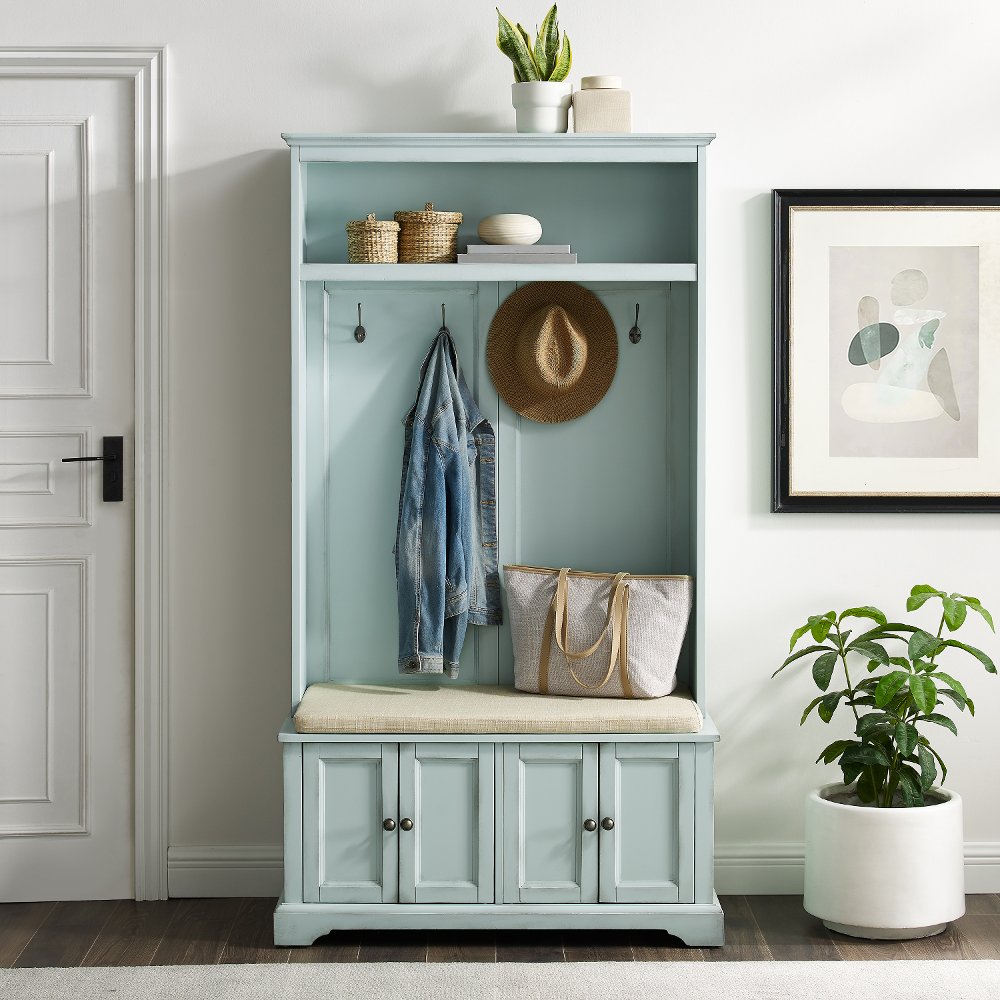 Holbrook Distressed Seafoam Blue Hall Tree