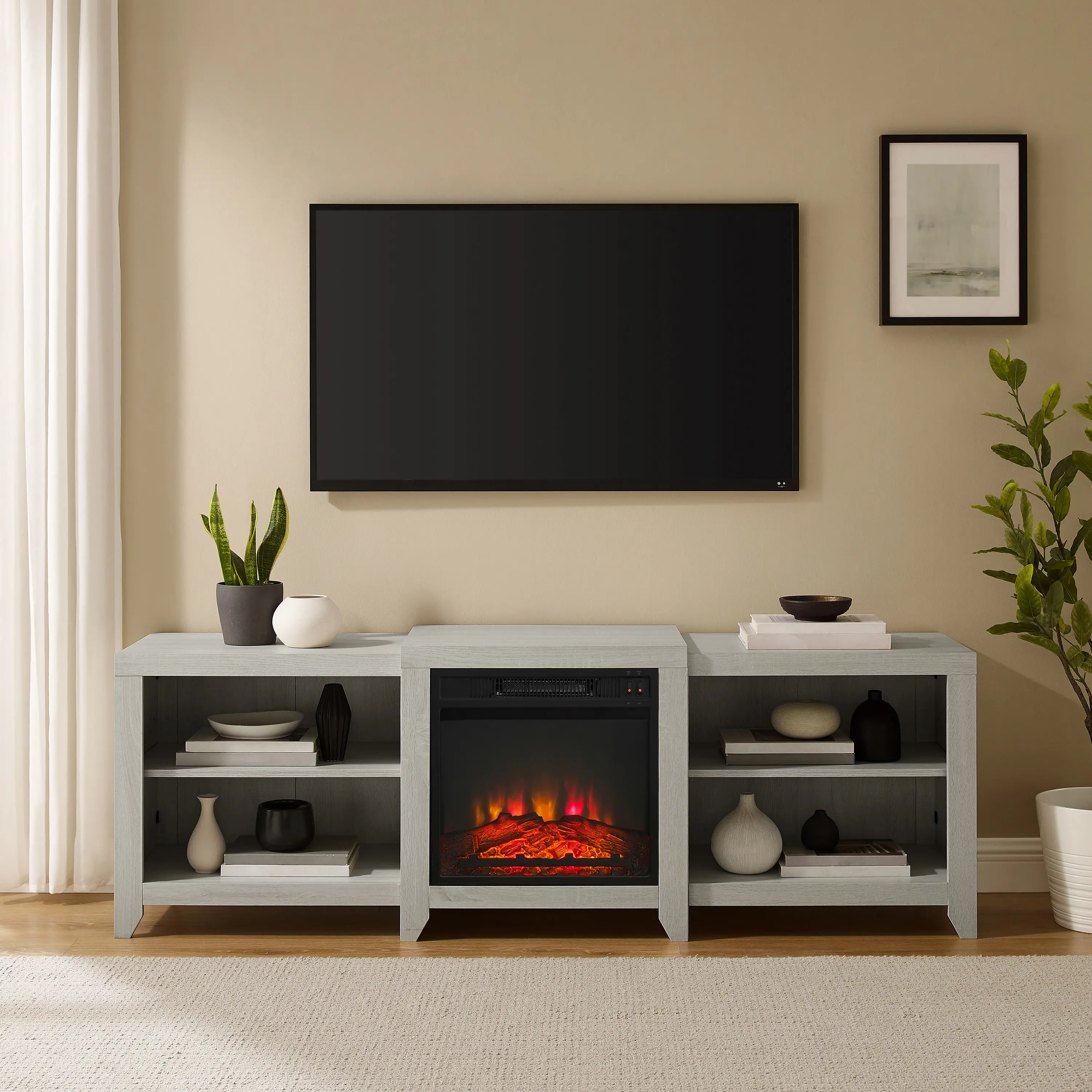 Ronin 69 Whitewash TV Stand with Fireplace