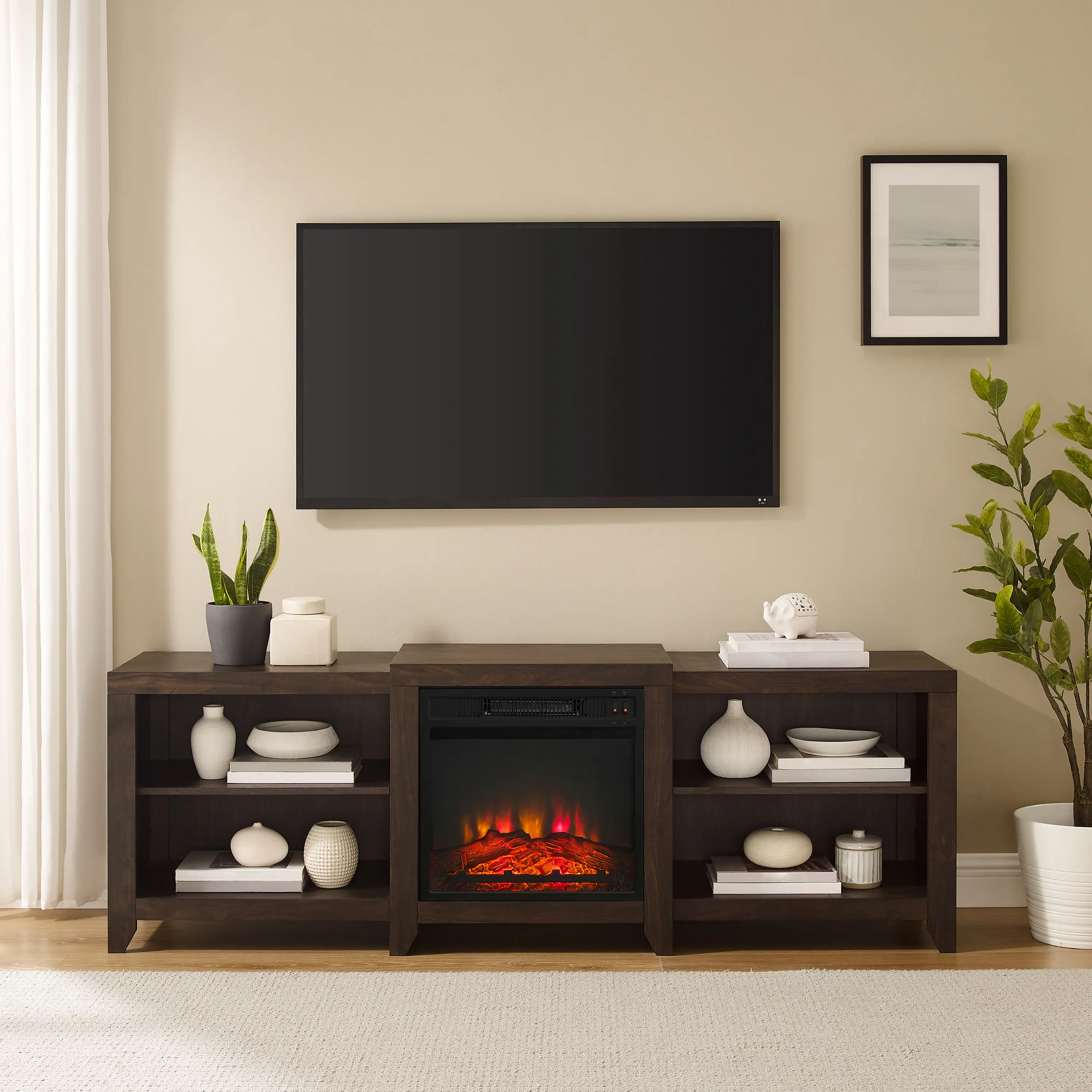 Ronin 69 Walnut TV Stand with Fireplace