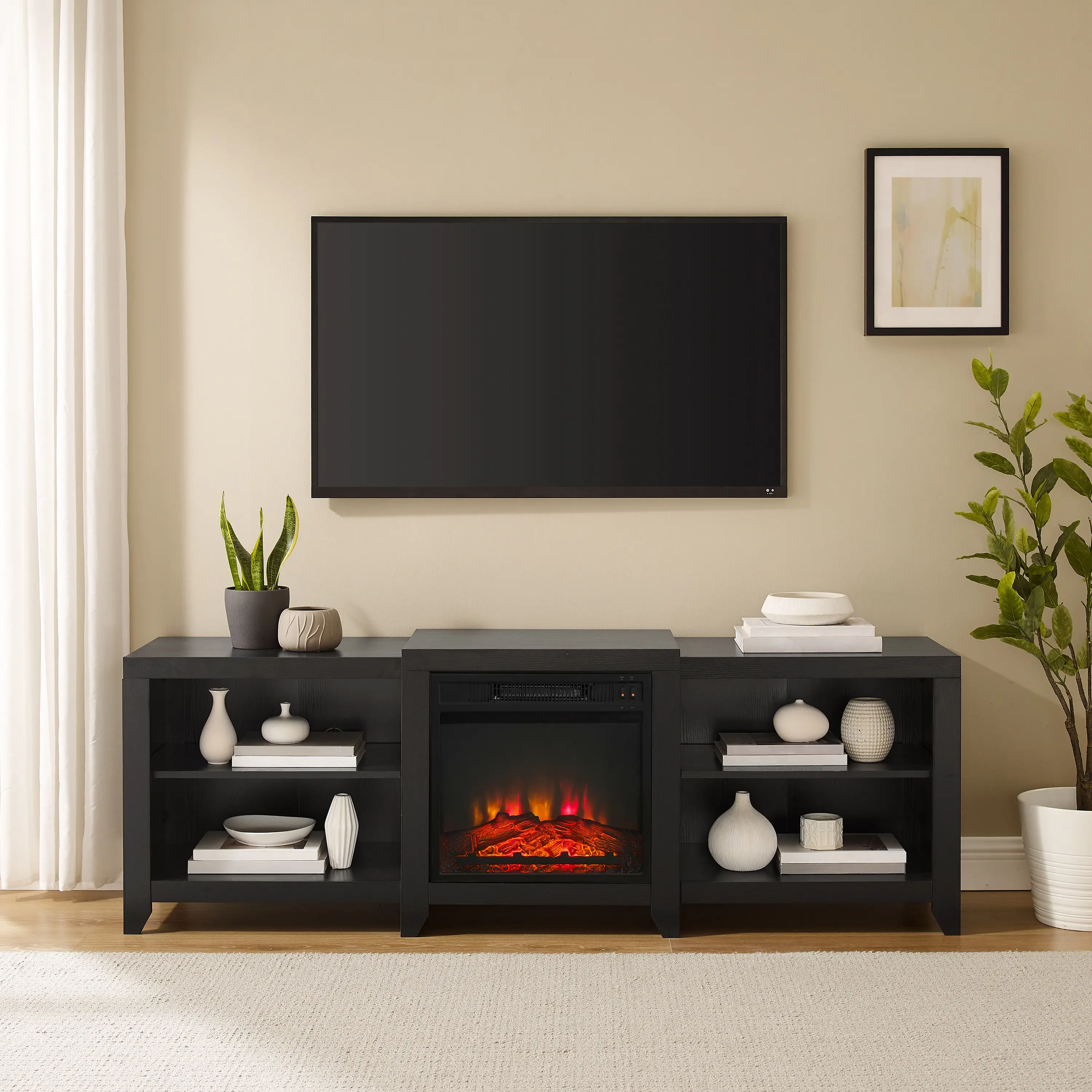 Ronin 69 Black TV Stand with Fireplace