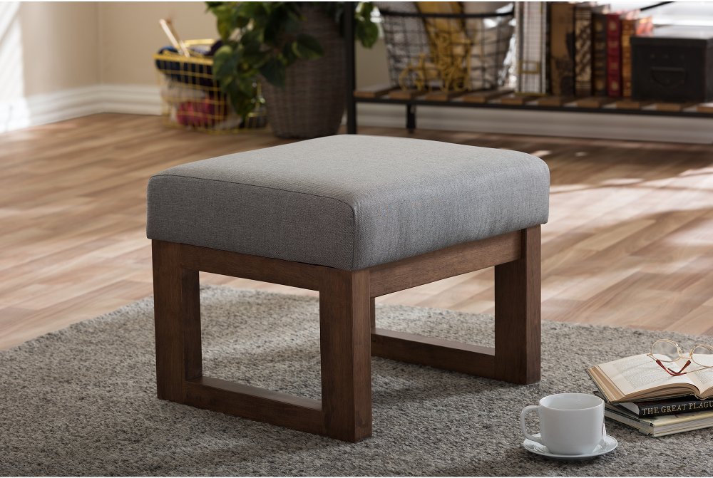 Yashiya Gray Upholstered Ottoman Stool