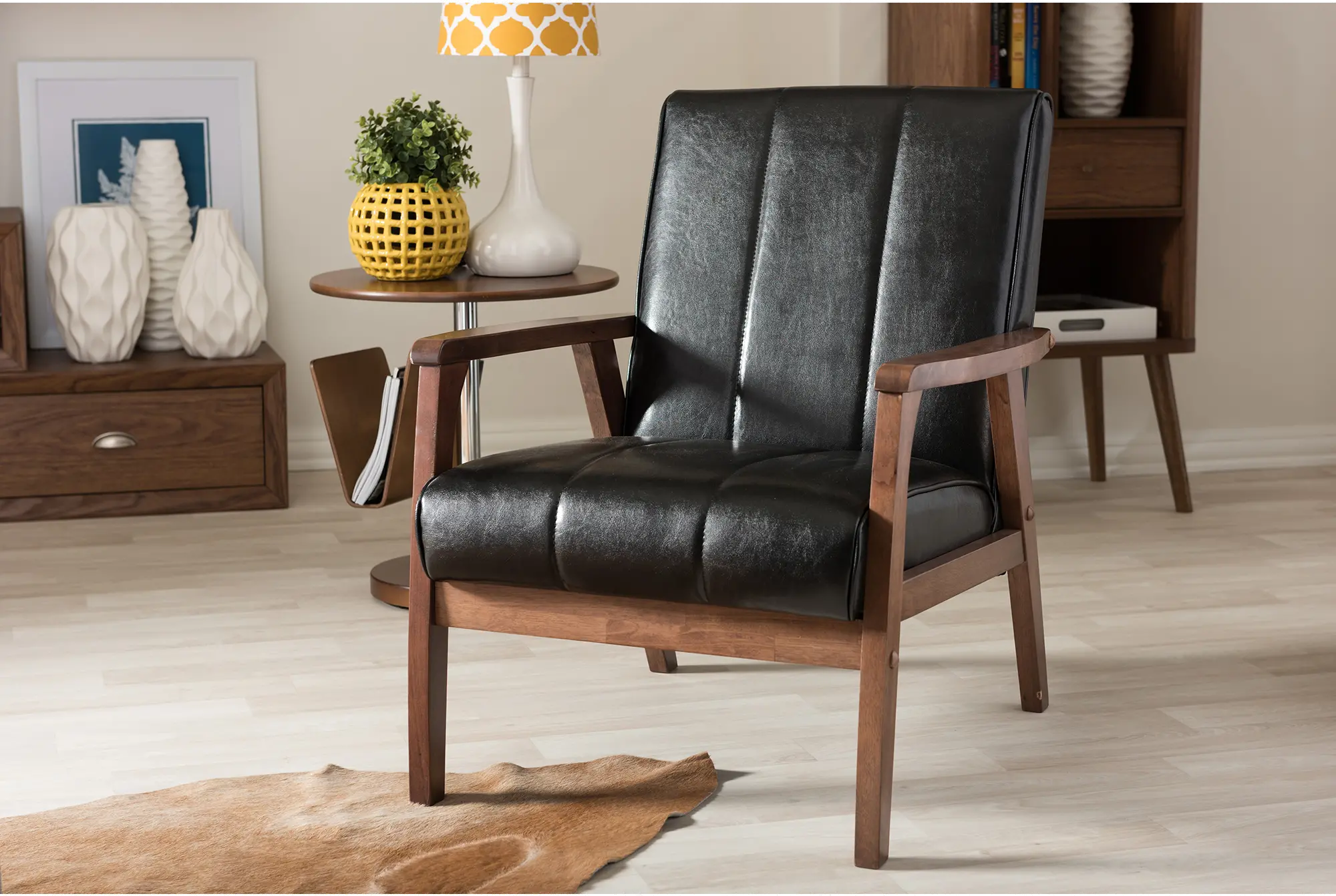 121-6744-RCW Nikko Black Faux Leather Lounge Chair sku 121-6744-RCW