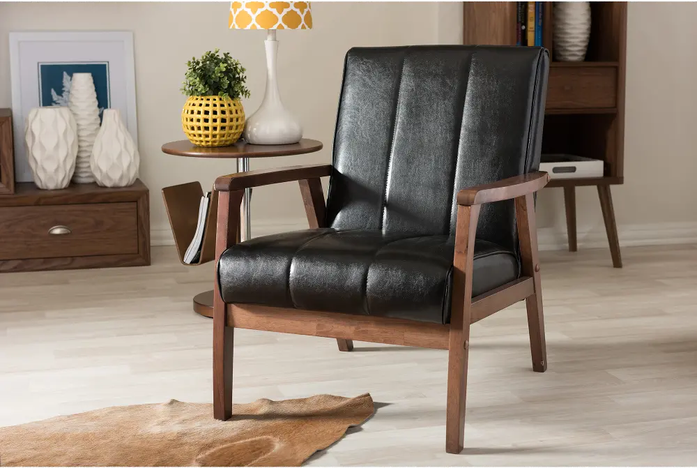 121-6744-RCW Nikko Black Faux Leather Lounge Chair-1