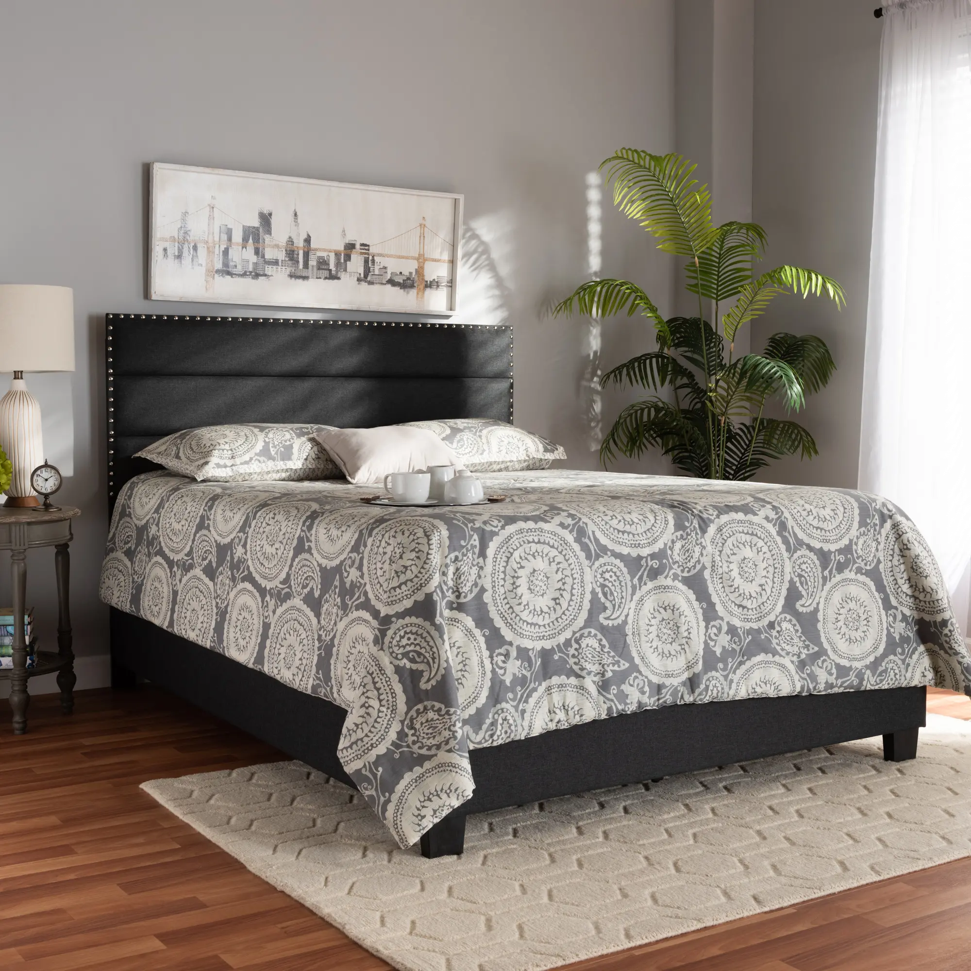Ansa Dark Gray Upholstered Queen Bed