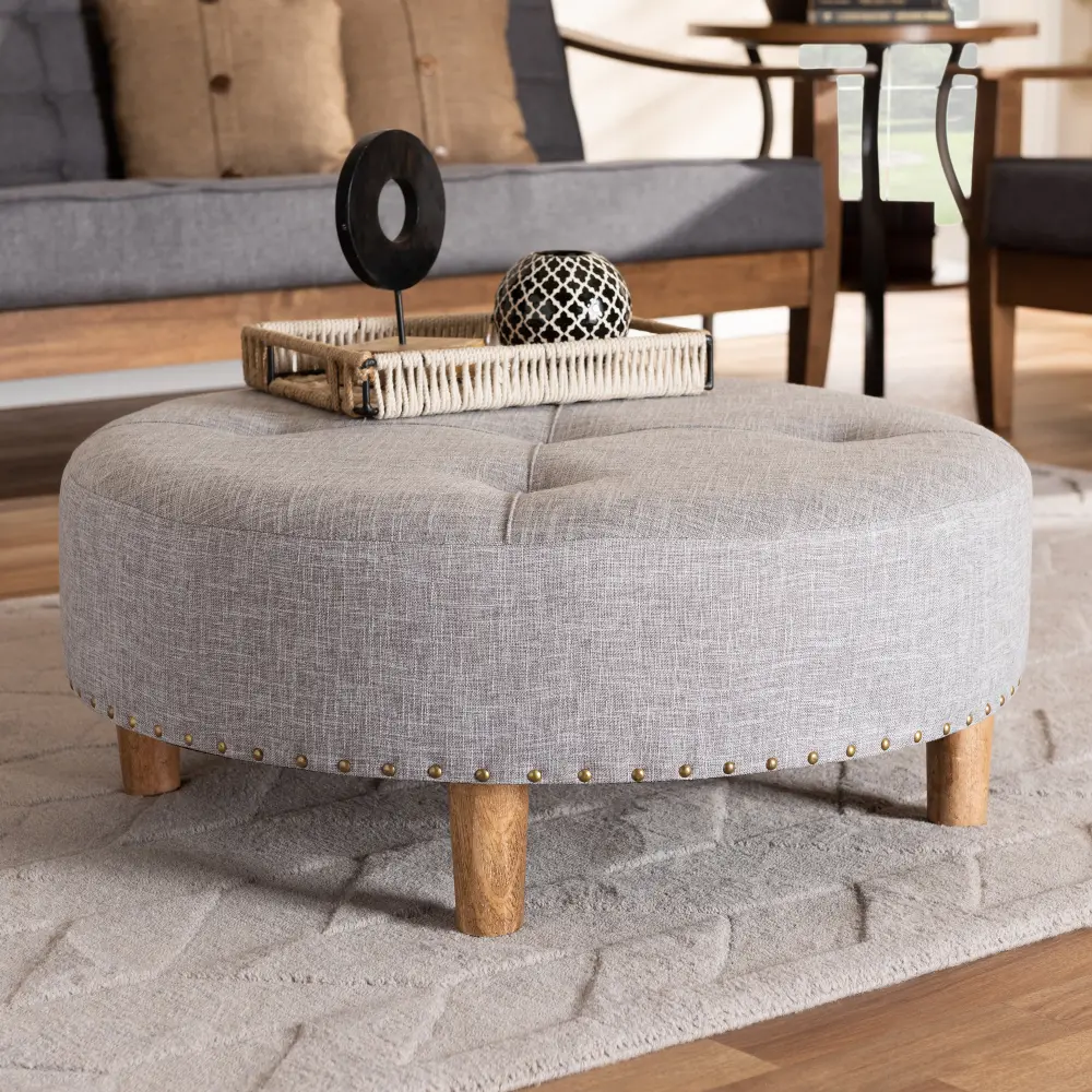 153-9200-RCW Vinet Gray Upholstered Round Cocktail Ottoman-1