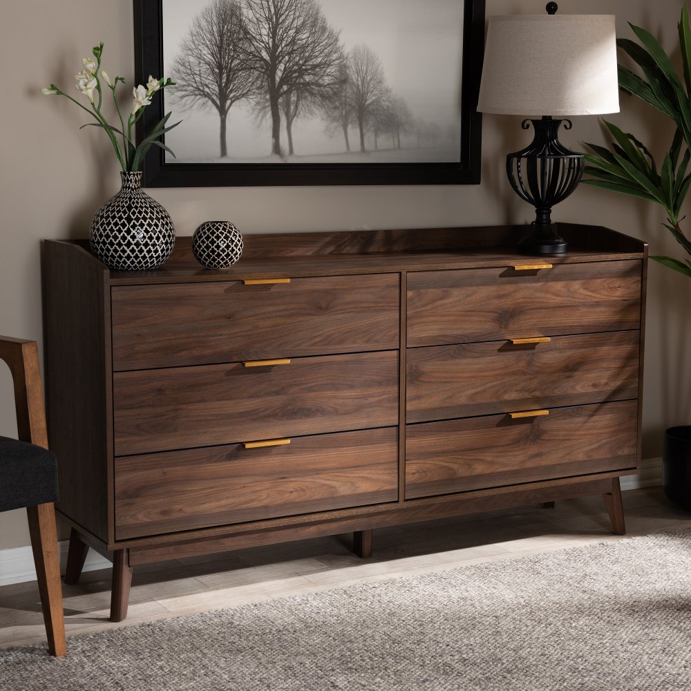 Photos - Dresser / Chests of Drawers Baxton Studio Lena Walnut Brown 6-Drawer Dresser 157-9534-RCW