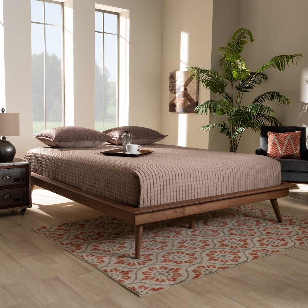 Karine Walnut Brown Queen Platform Bed Frame