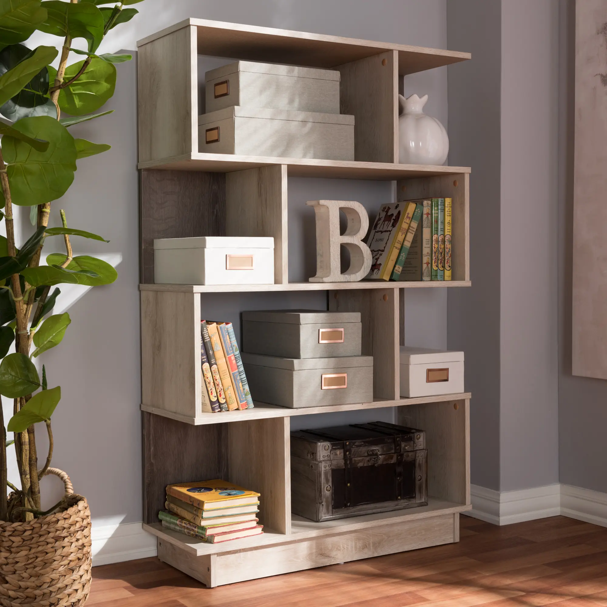 Teagan Modern Light Oak Display Bookcase