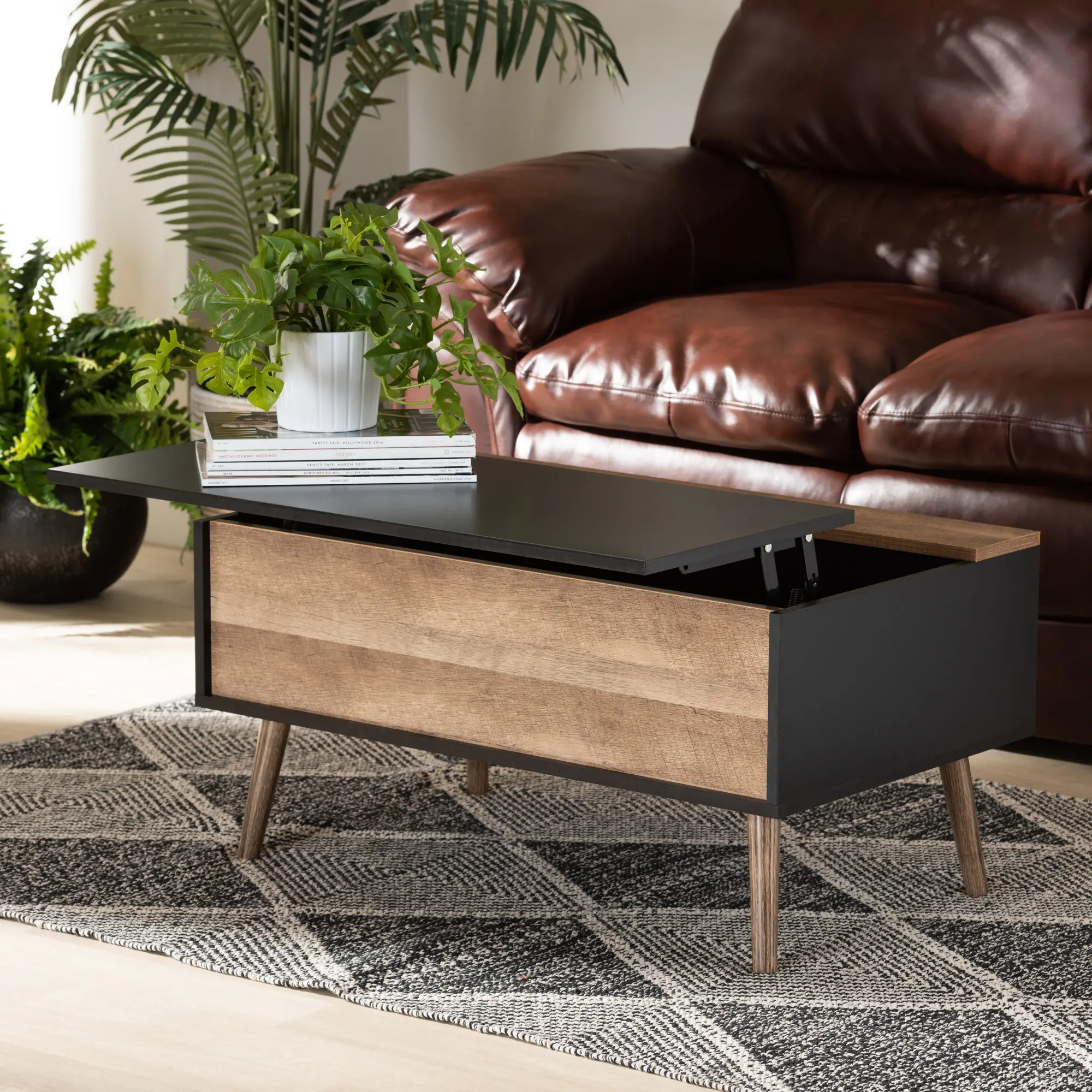 Jensen Black and Brown Lift-Top Coffee Table