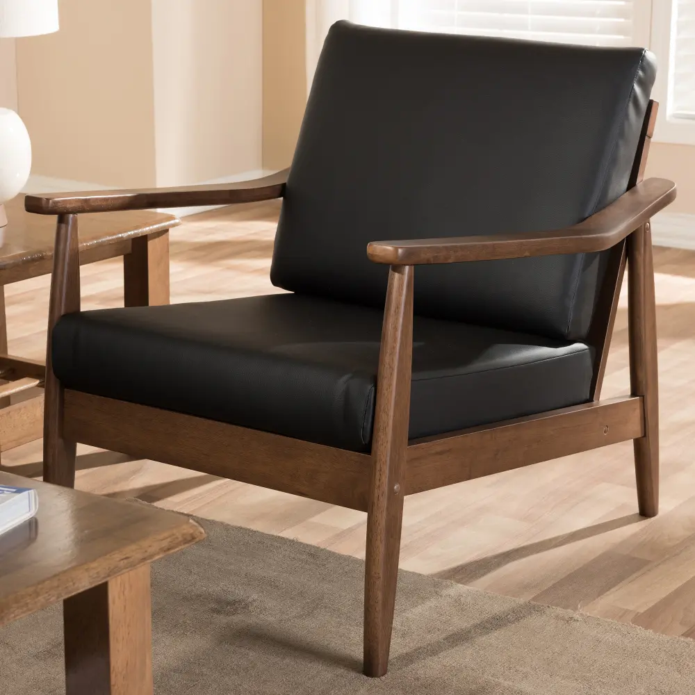 140-7552-RCW Venza Black Faux Leather Lounge Chair-1