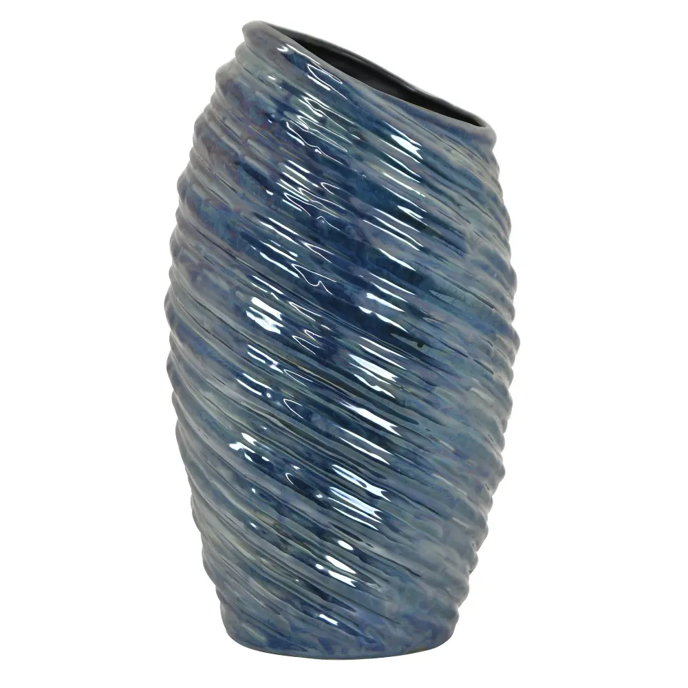 16.75  Blue Ribbed Vase-1