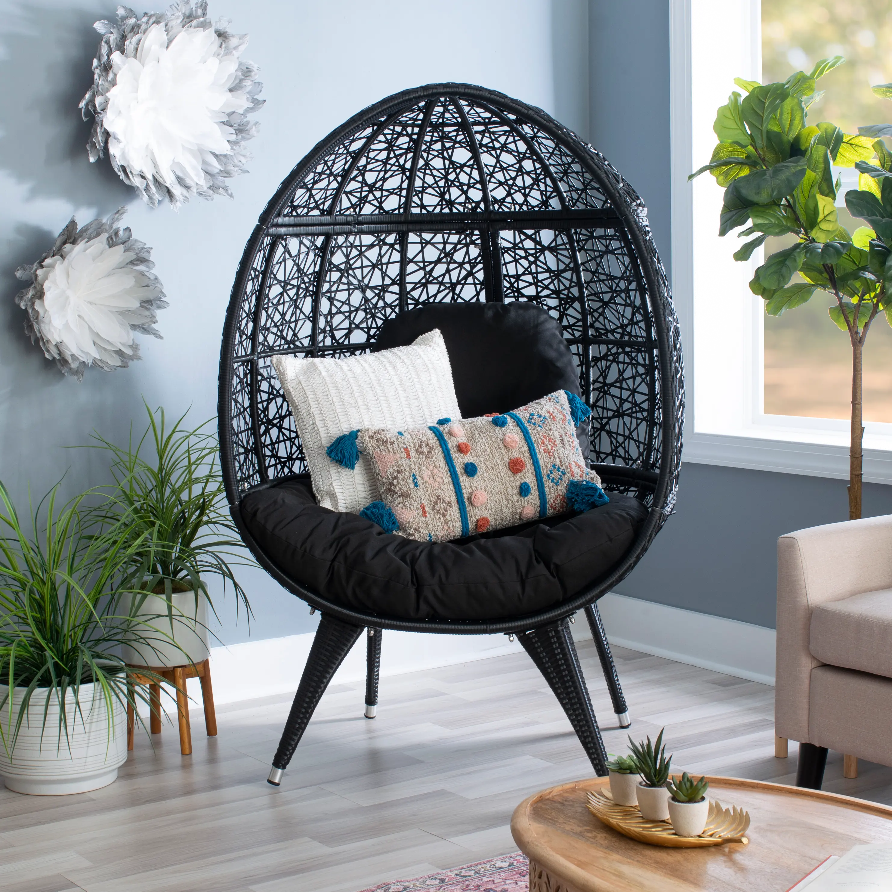 Ida Indoor/Outdoor Black Wicker Egg Chair