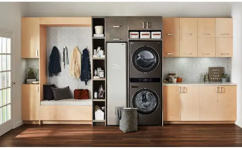 LG Single Unit Electric Front Load Wash Tower - Black Steel LG Single Unit Electric Front Load Wash Tower - Black Steel