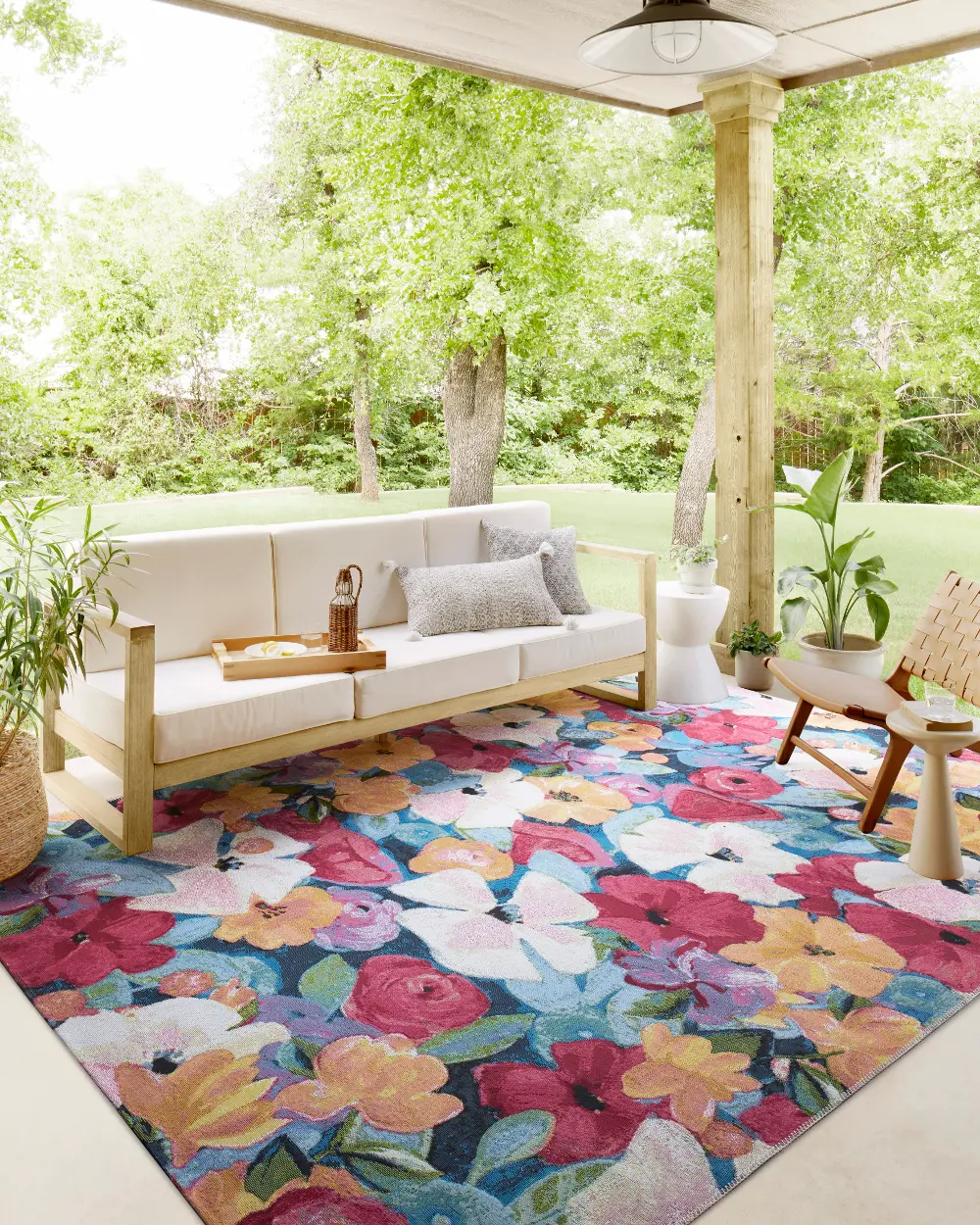 BOT-02NAVY/MULTI-5X7 Botanical 5 x 8 Floral Navy Multicolor Outdoor Rug-1
