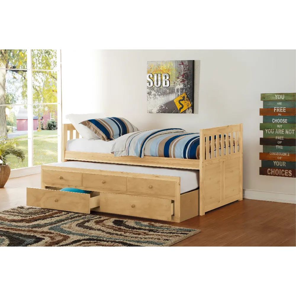 Britton Natural Pine Twin Captain's Bed with Trundle-1