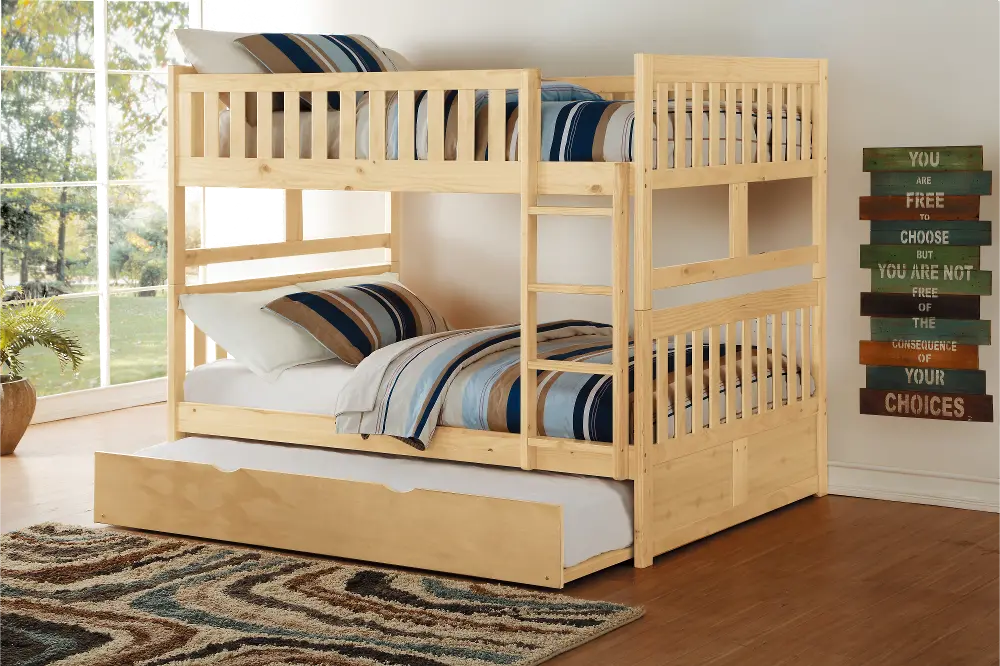 Britton Natural Pine Full-over-Full Bunk Bed with Trundle-1
