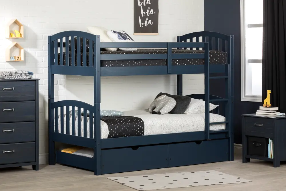 12729 Asten Navy Blue Twin Bunk Beds with Storage Drawers-1