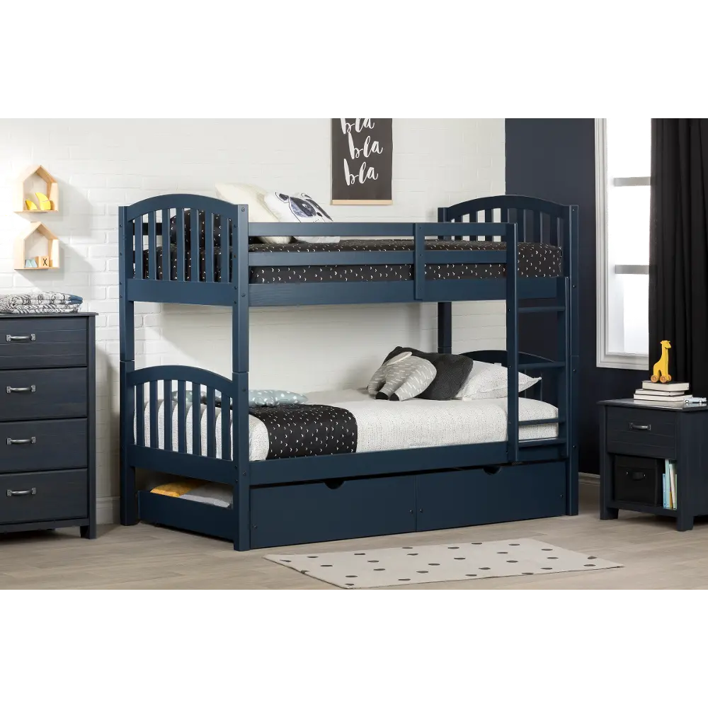 Asten Navy Blue Twin Bunk Beds with Storage Drawers | RC Willey