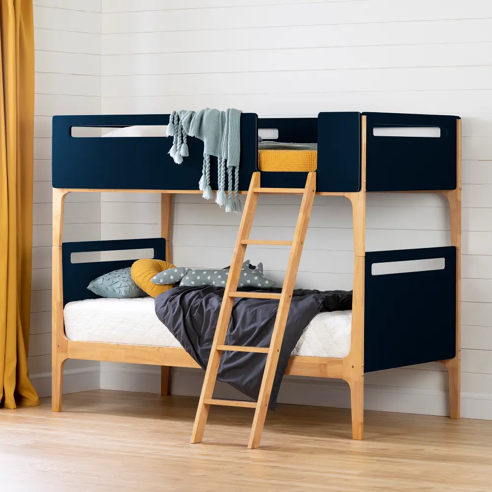 13933 Bebble Natural and Navy Blue Twin Bunk Bed-1