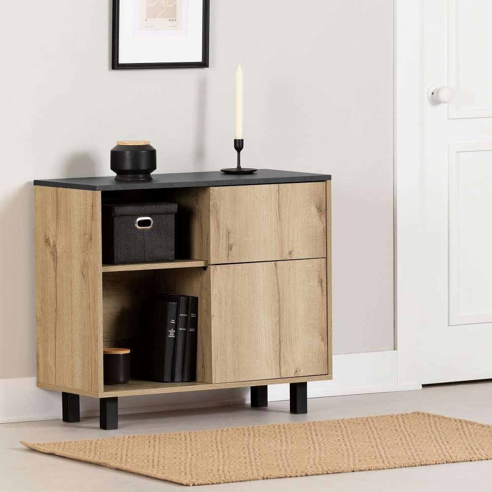 Octave Medium Oak and Black Storage Cabinet