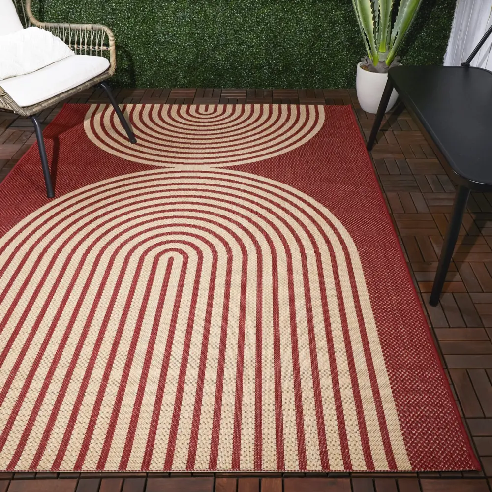 Cerise 8 x 10 Red Transitional Outdoor Patio Rug-1